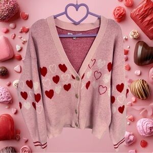 Cozy Celebrity Pink stretchy heart cardigan sweater